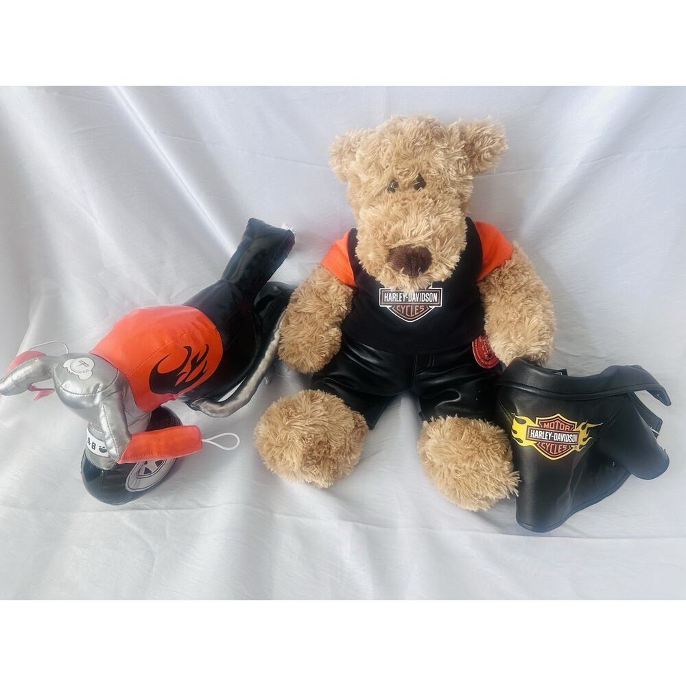 Build A Bear Vintage Big Hugs 18" Plush Brown Teddy Harley Davidson Outfit RARE